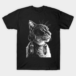 A cat with earrings in its ears T-Shirt